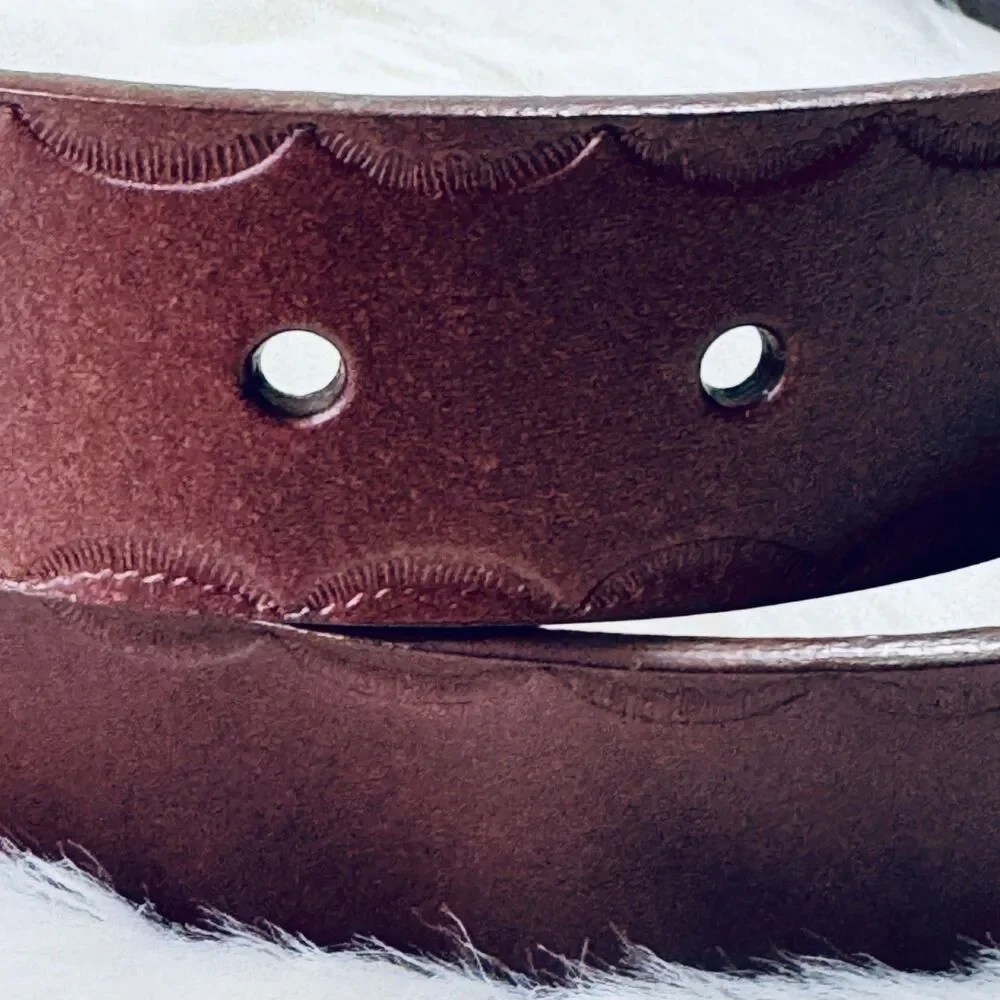Western Boho Faux Turquoise Mosaic Buckle Belt Brown M (29.5-33.5) Waist Cowgirl